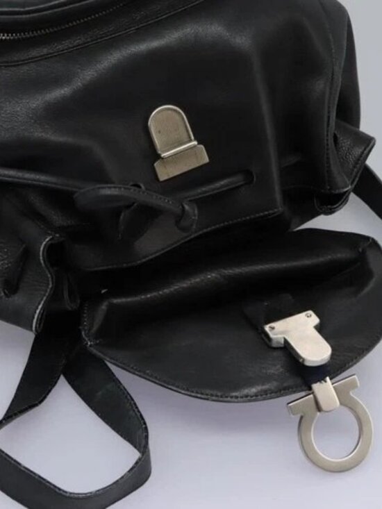 Salvatore Ferragamo Gancini Backpack Leather Black Silver Auth EC696 main image 12